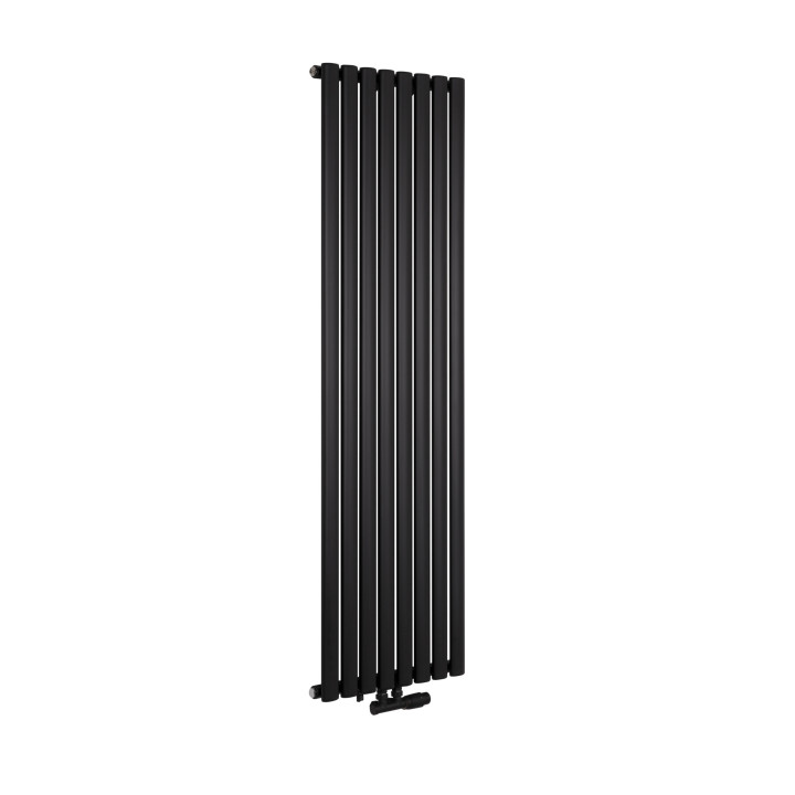 Grzejnik dekoracyjny Ultimate pojedynczy 160x48cm czarny matowy z zaworem zespolonym Multiflow prawym czarnym