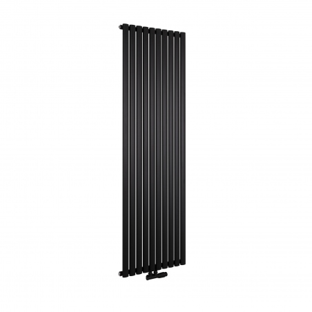 Grzejnik dekoracyjny Ultimate pojedynczy 180x60cm czarny matowy z zaworem zespolonym Multiflow  figura kątowa prawa, kolor czarny mat