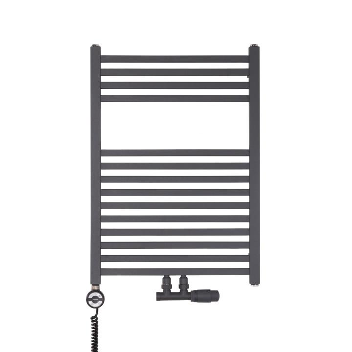 Grzejnik łazienkowy wodno-elektryczny Essence 700x500 D50 grafit 300W, zawór Multiflow