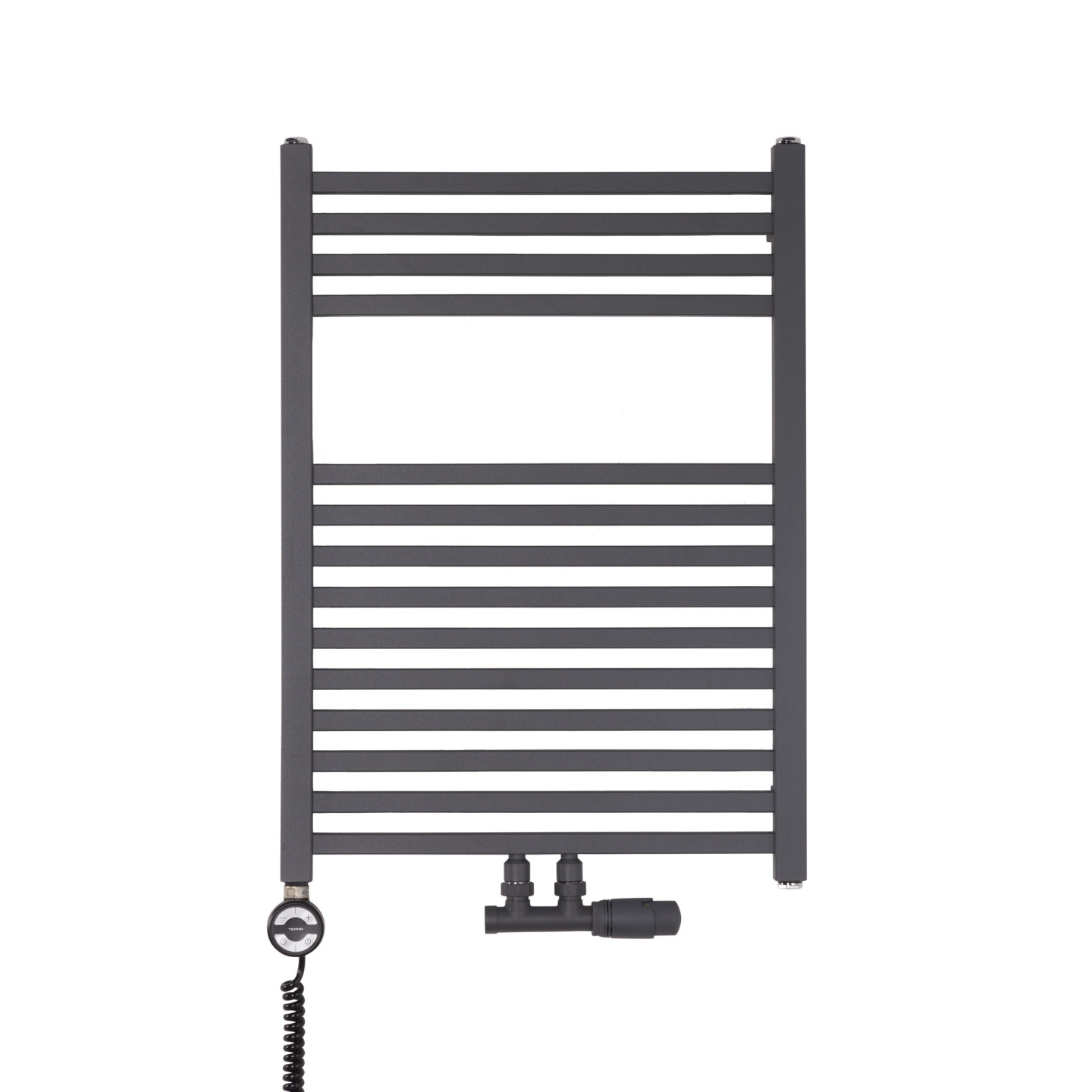 Grzejnik łazienkowy wodno-elektryczny Essence 700x500 D50 grafit 300W, zawór Multiflow