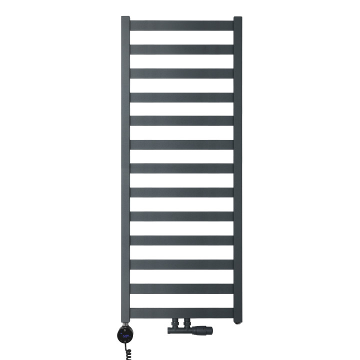 Grzejnik łazienkowy wodno-elektryczny Hati 1272x500 grafit 600W, zawór Multiflow