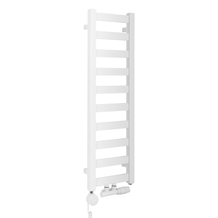 Grzejnik łazienkowy wodno-elektryczny Hati 972x300 biały 300W, zawór Multiflow