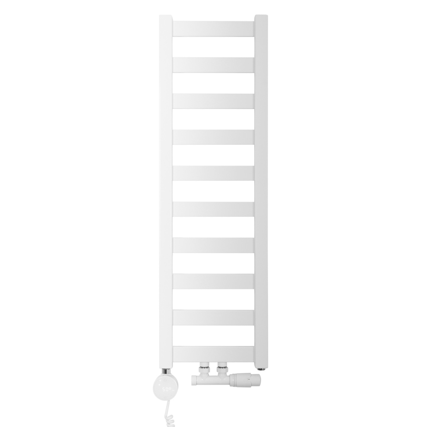 Grzejnik łazienkowy wodno-elektryczny Hati 972x300 biały 300W, zawór Multiflow