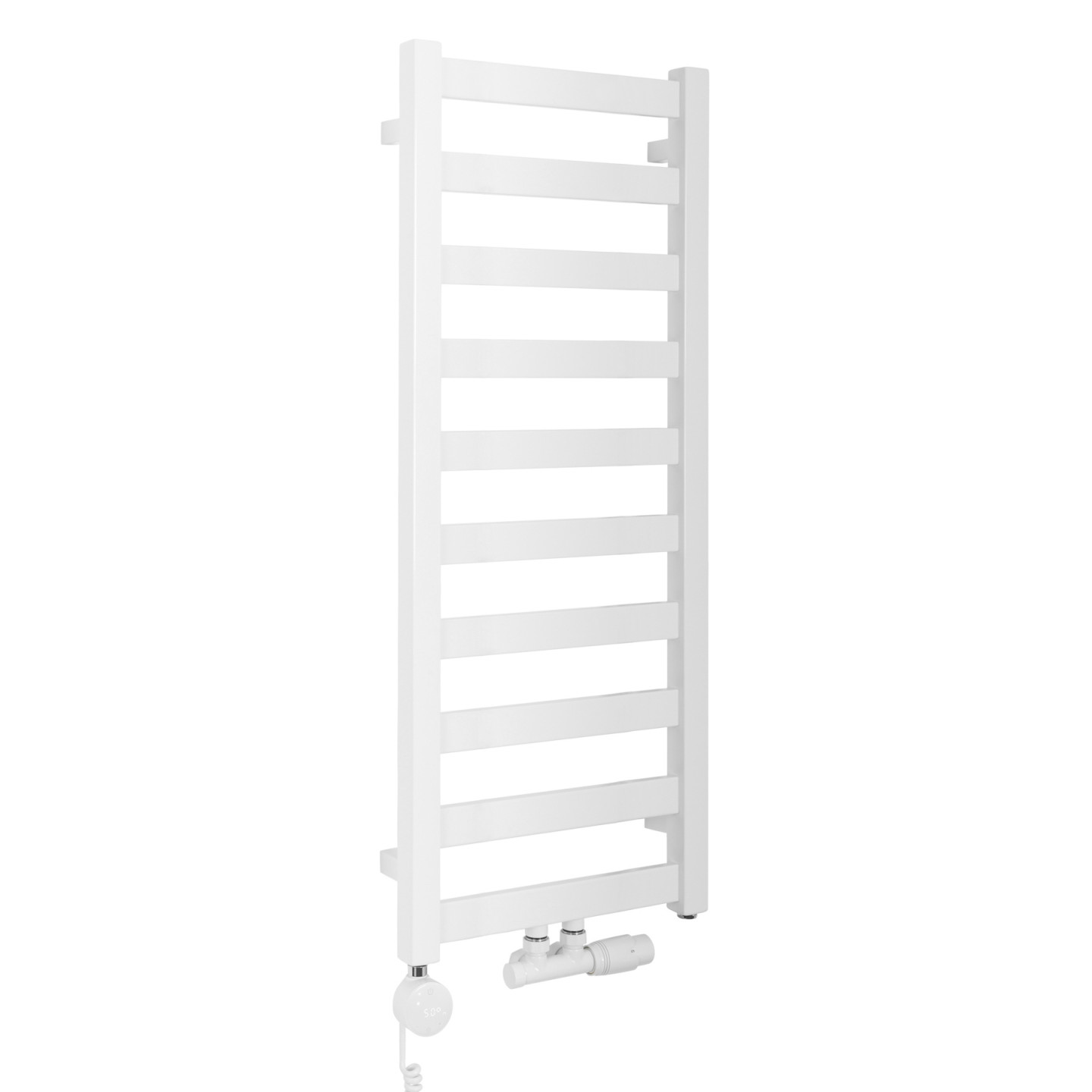 Grzejnik łazienkowy wodno-elektryczny Hati 972x400 biały 300W, zawór Multiflow