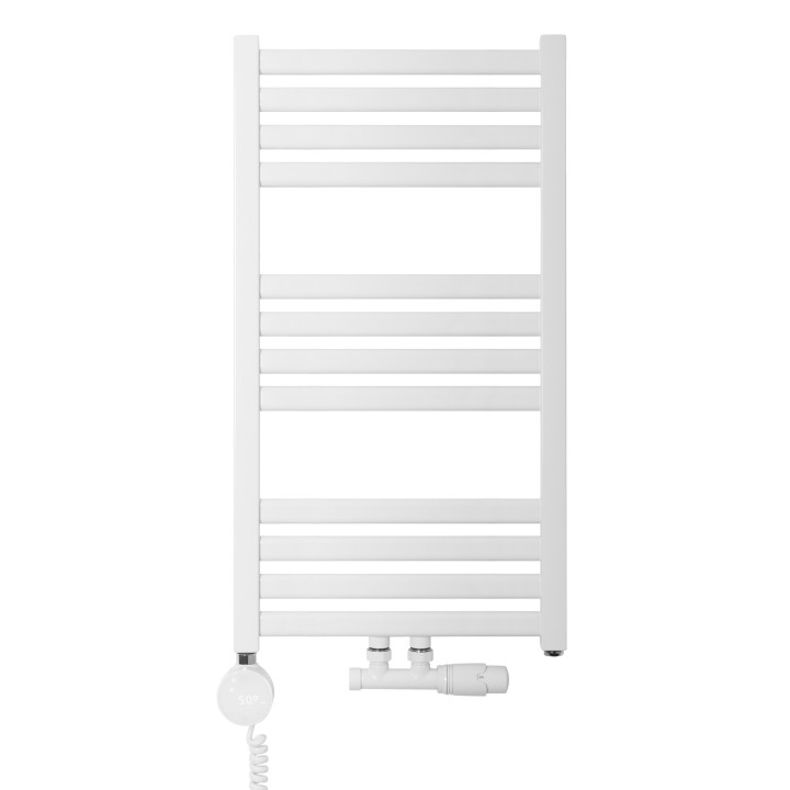 Grzejnik łazienkowy wodno-elektryczny Neso 735x400 biały 300W, zawór Multiflow NEW