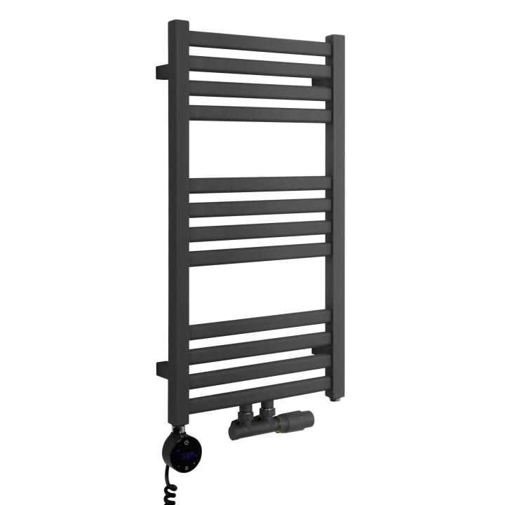 Grzejnik łazienkowy wodno-elektryczny Neso 735x400 grafit 300W, zawór Multiflow NEW