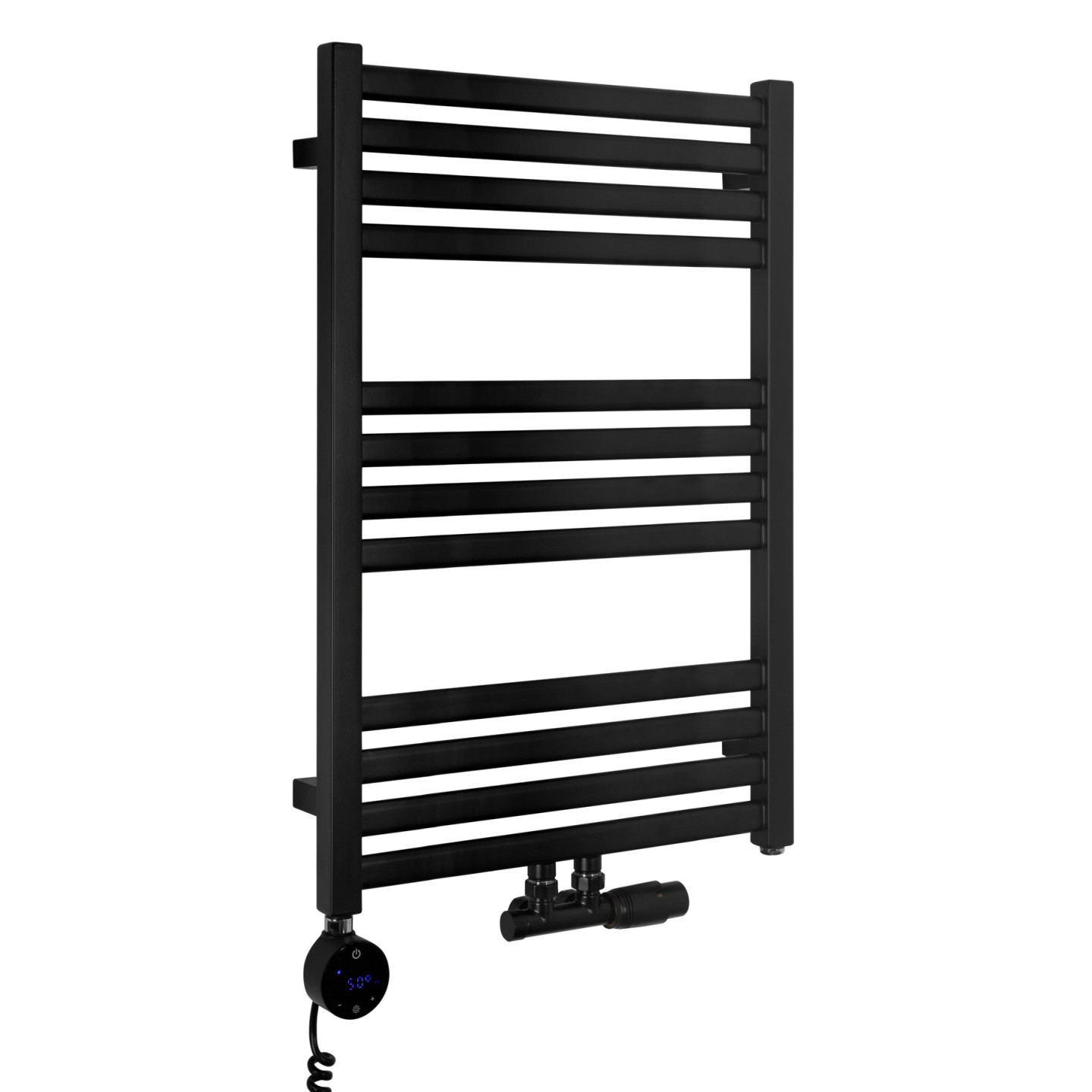 Grzejnik łazienkowy wodno-elektryczny Neso 735x500 czarny 300W, zawór Multiflow NEW