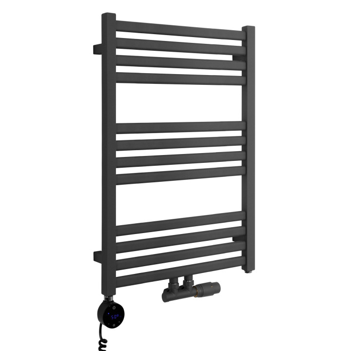 Grzejnik łazienkowy wodno-elektryczny Neso 735x500 grafit 300W, zawór Multiflow NEW