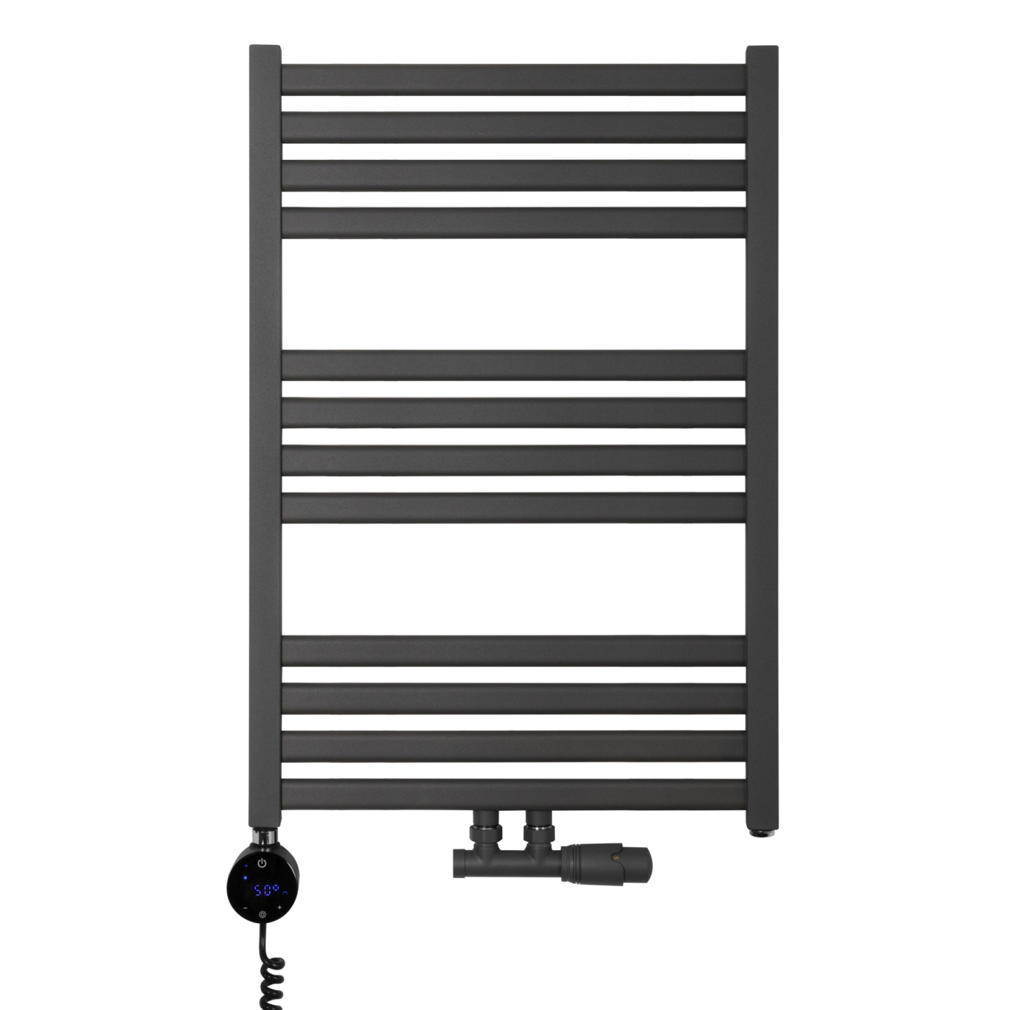 Grzejnik łazienkowy wodno-elektryczny Neso 735x500 grafit 300W, zawór Multiflow NEW
