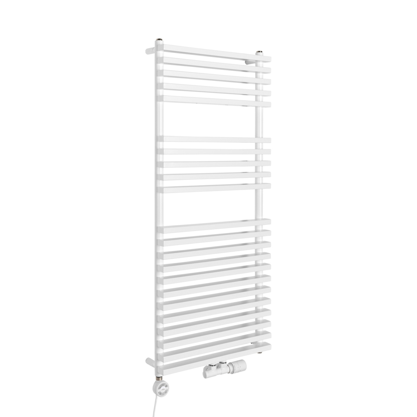 Grzejnik łazienkowy wodno-elektryczny Riva 1200x500 biały 800W, zawór Multiflow