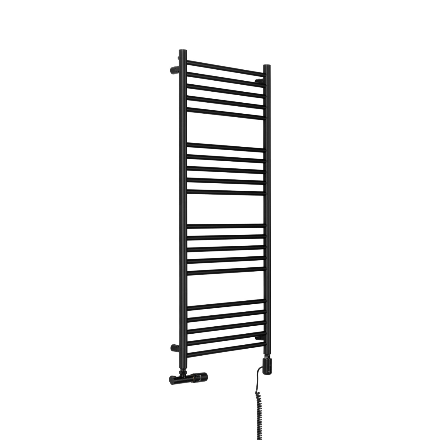 Grzejnik łazienkowy wodno-elektryczny Noemi 1215x500 czarny SINGLE PIPE VALVE + TANGO