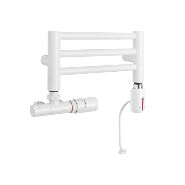 Grzejnik łazienkowy wodno-elektryczny Noemi 585x300 biały mat SINGLE PIPE VALVE + TANGO