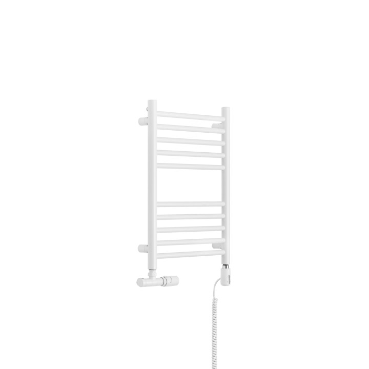 Grzejnik łazienkowy wodno-elektryczny Noemi 585x400 biały mat SINGLE PIPE VALVE + TANGO