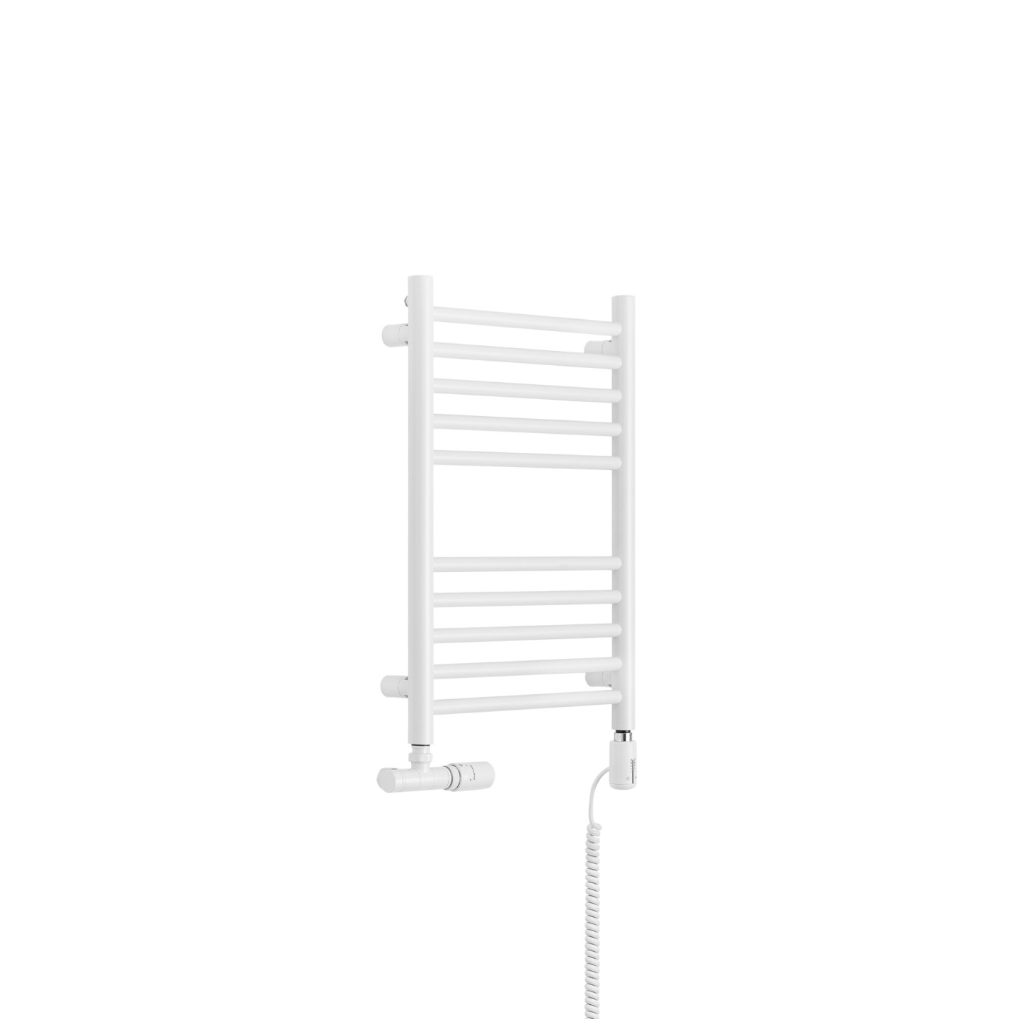 Grzejnik łazienkowy wodno-elektryczny Noemi 585x400 biały mat SINGLE PIPE VALVE + TANGO
