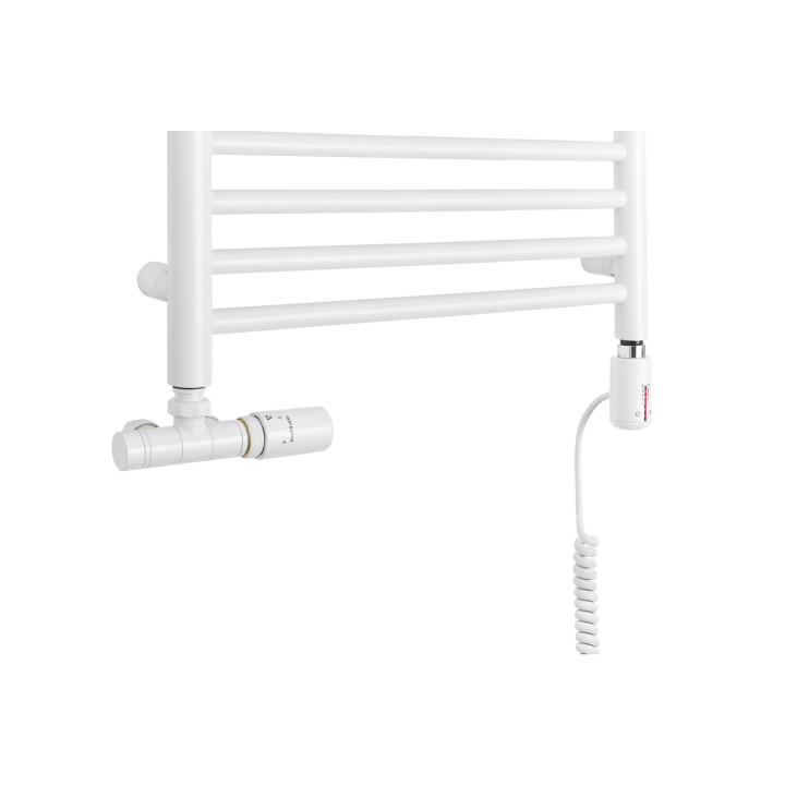Grzejnik łazienkowy wodno-elektryczny Noemi 900x500 biały mat SINGLE PIPE VALVE + TANGO