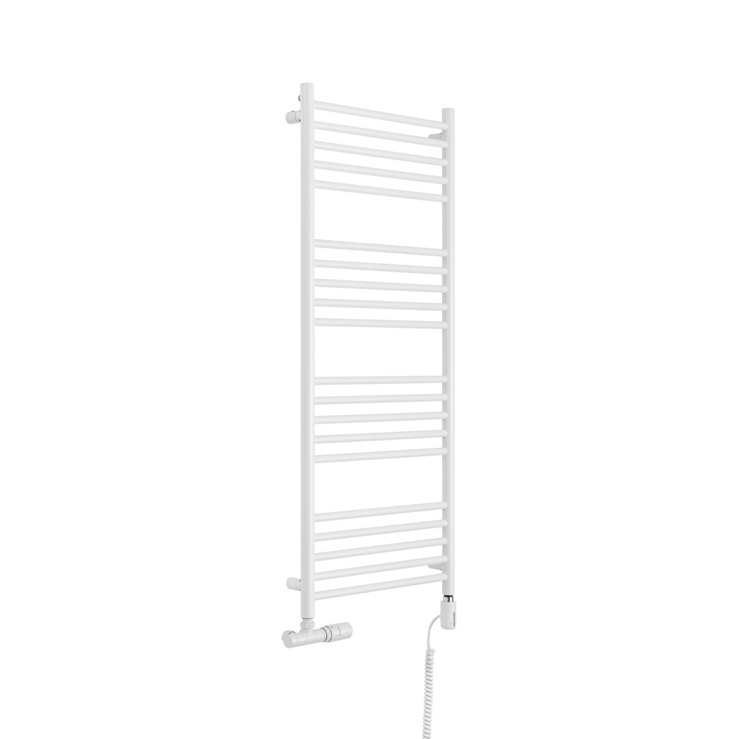 Grzejnik łazienkowy wodno-elektryczny Noemi 1215x500 biały mat SINGLE PIPE VALVE + TANGO