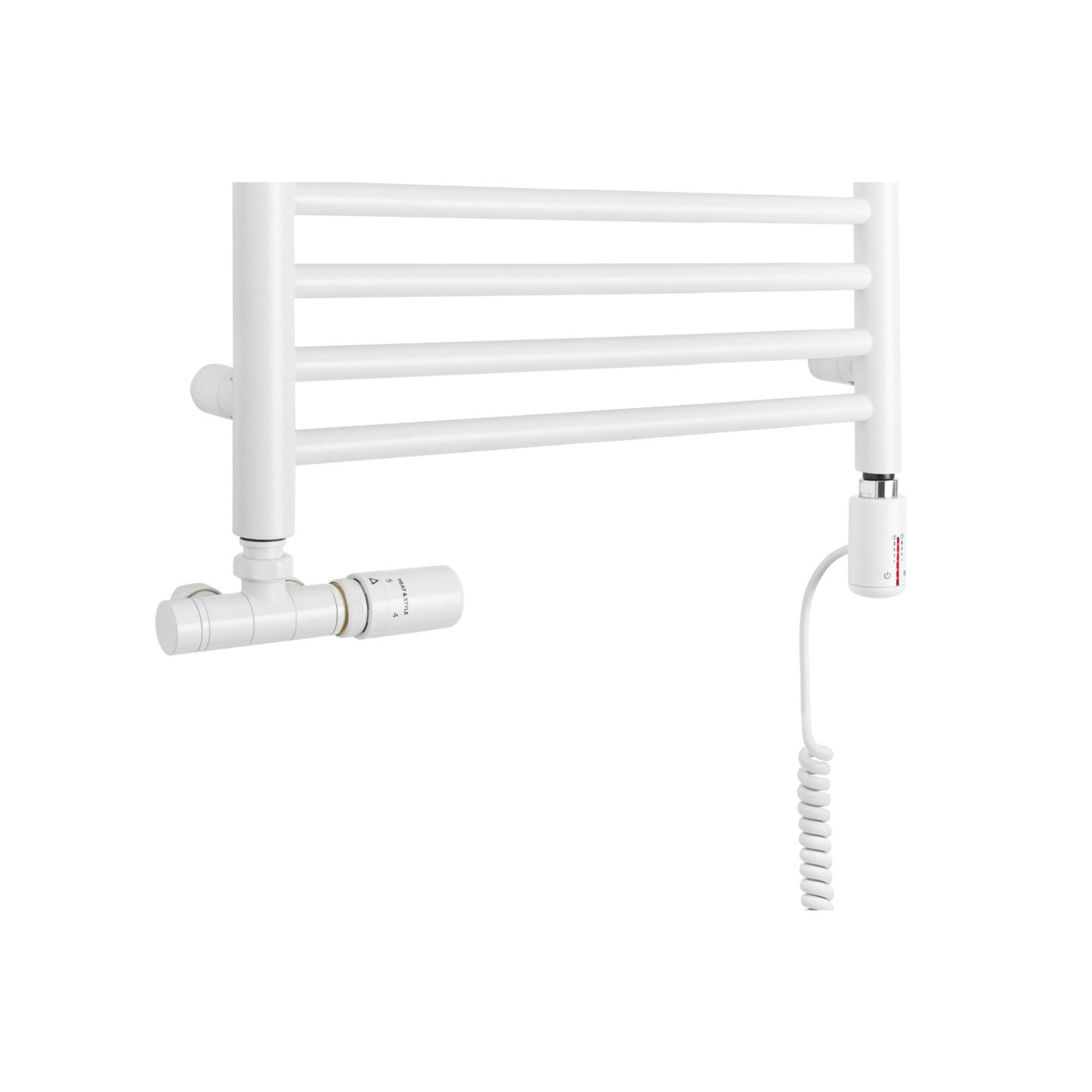 Grzejnik łazienkowy wodno-elektryczny Noemi 1215x500 biały mat SINGLE PIPE VALVE + TANGO