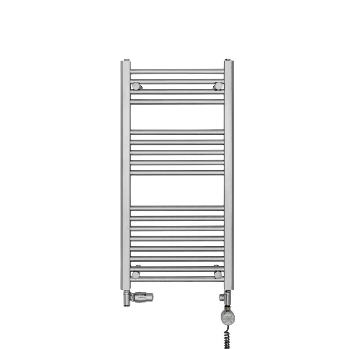 Grzejnik chromowany łazienkowy Constans o wymiarach 90x45cm z podłączeniem dolnym o rozstawie 400mm wraz z zestawem termostatycz