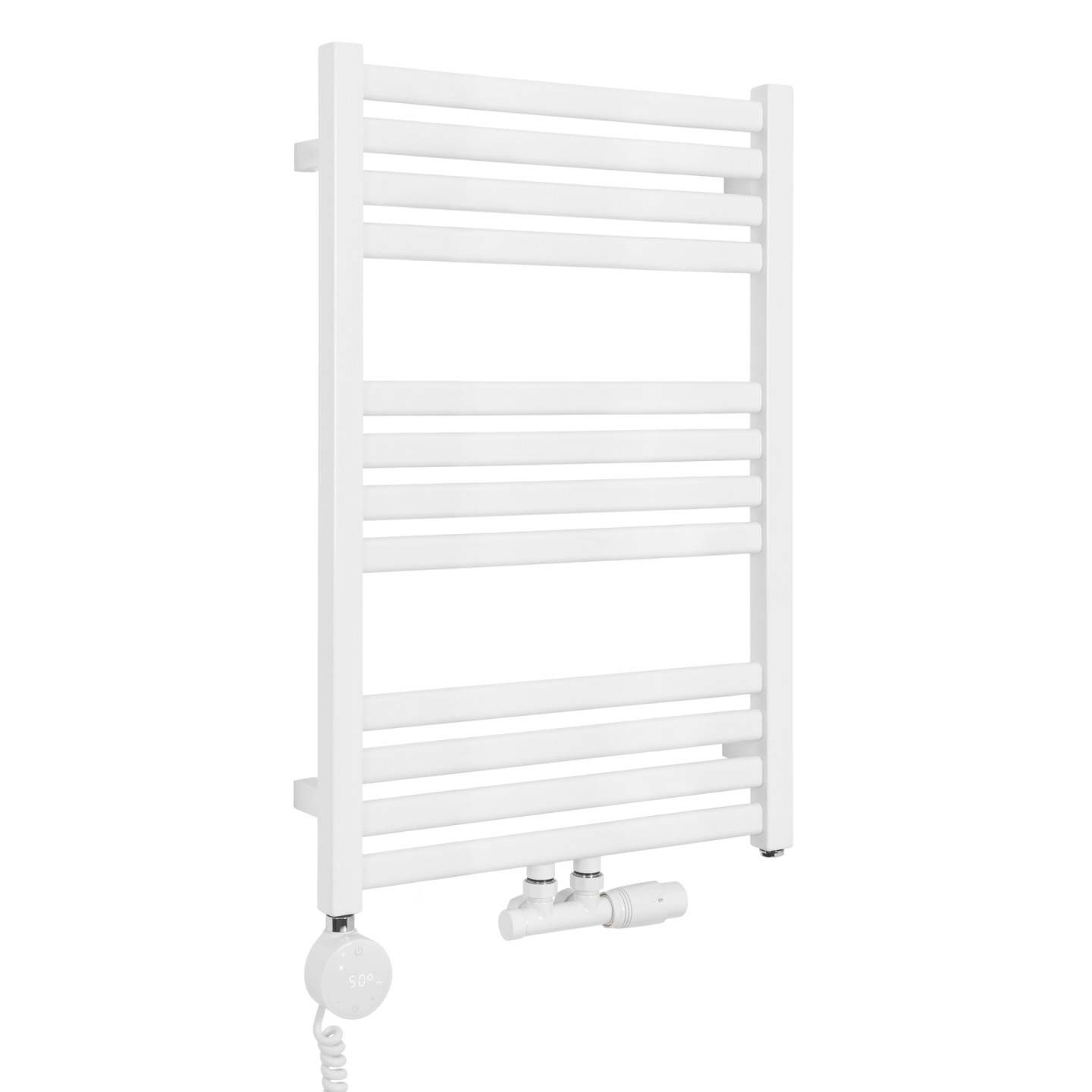 Grzejnik łazienkowy wodno-elektryczny Neso 735x500 biały 300W, zawór Multiflow NEW