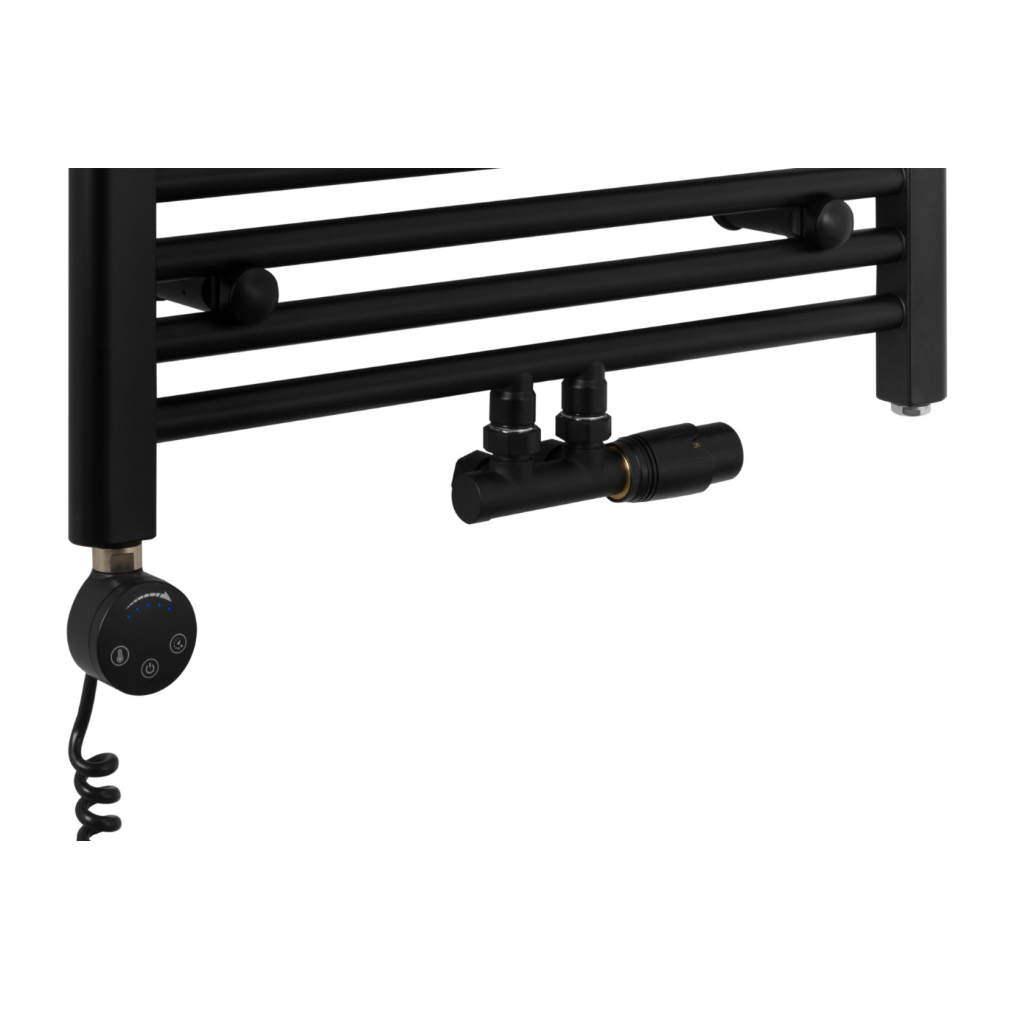 Grzejnik łazienkowy wodno-elektryczny Constans 1500x600 D50 czarny 600W, zawór Multiflow