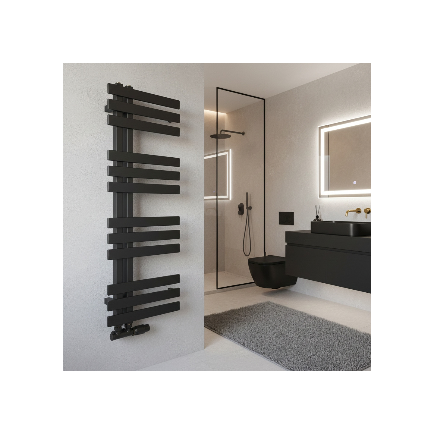 Grzejnik łazienkowy Elche EL-945x400-D50L/P-G grafit