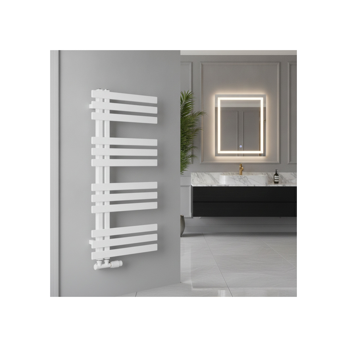 Grzejnik łazienkowy Elche EL-945x500-D50L/P-WM biały mat