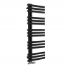 Grzejnik dekoracyjny łazienkowy Elche w kolorze czarnym z zaworem zespolonym typu duoplex Multiflow chromowanym, figura kątowa prawa