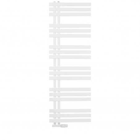Grzejnik łazienkowy dekoracyjny Elche biały o wymiarach 145x50cm z zaworem Multiflow białym figura prawa
