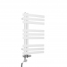 Grzejnik łazienkowy dekoracyjny Elche biały o wymiarach 69x50cm z zestawem termostatycznym Integra chrom oraz z grzałką Terma Moa chrom